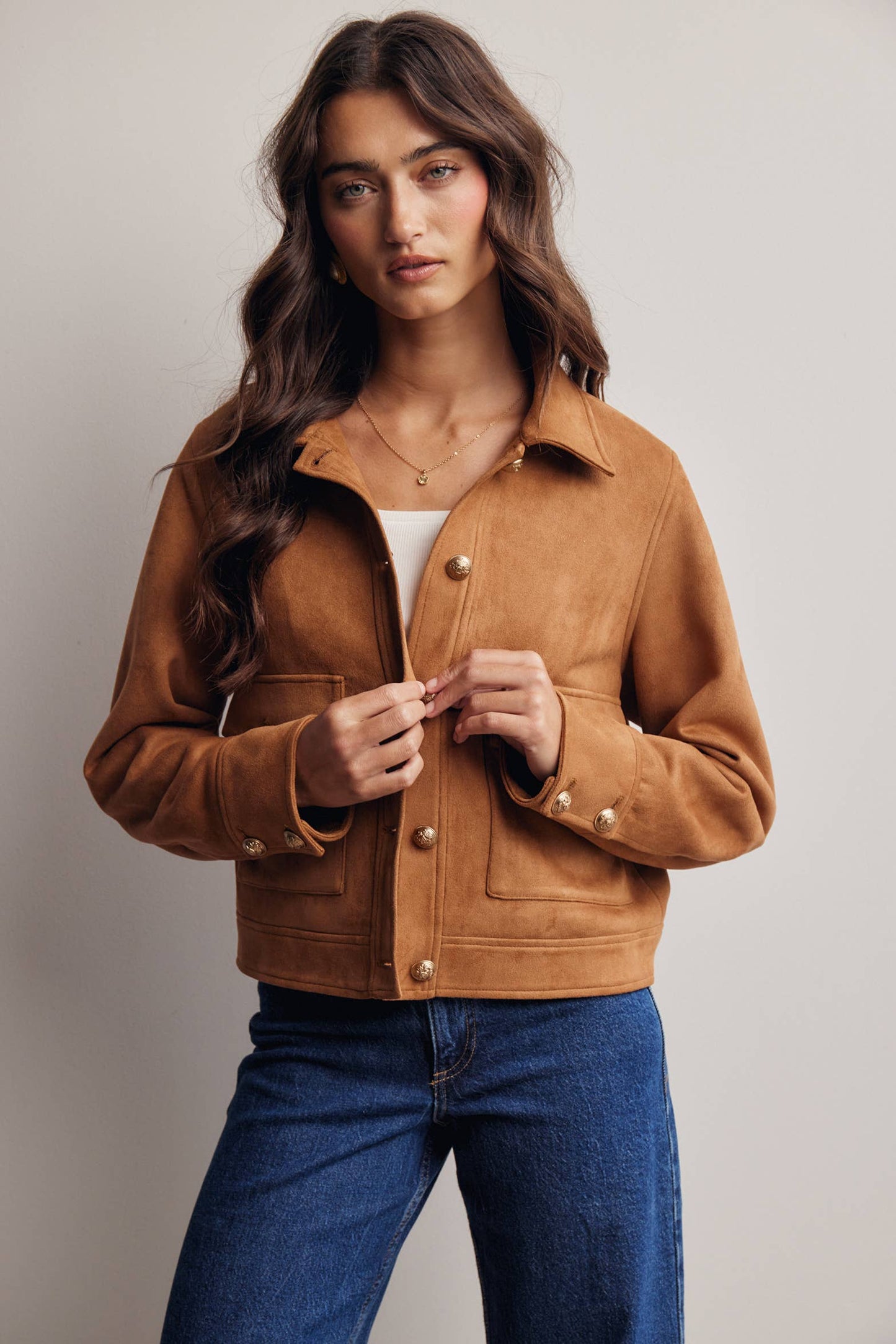 Lined Stretch Suede Utility Jacket FJ0014