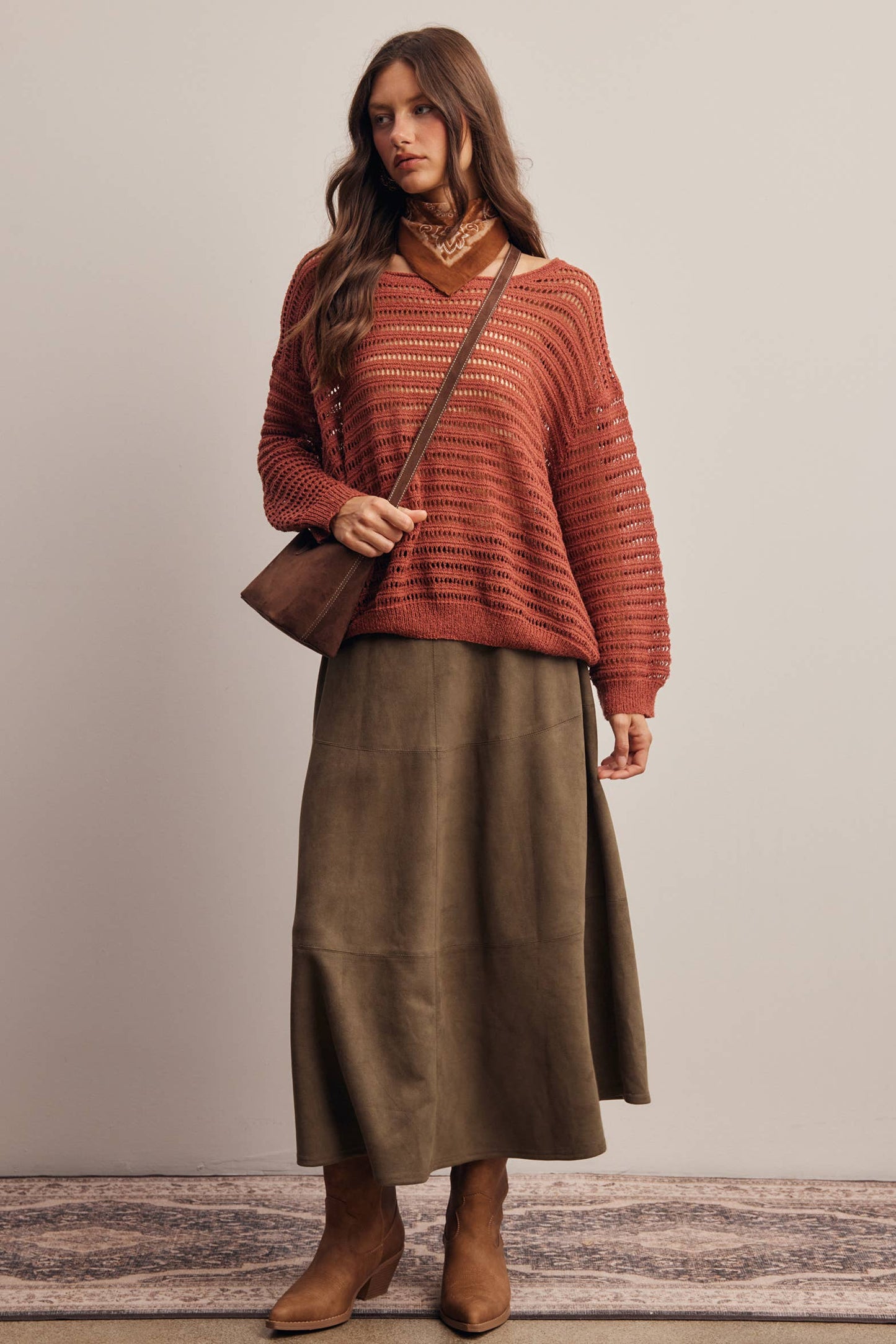 Open-Knit Stripe Sweater Top