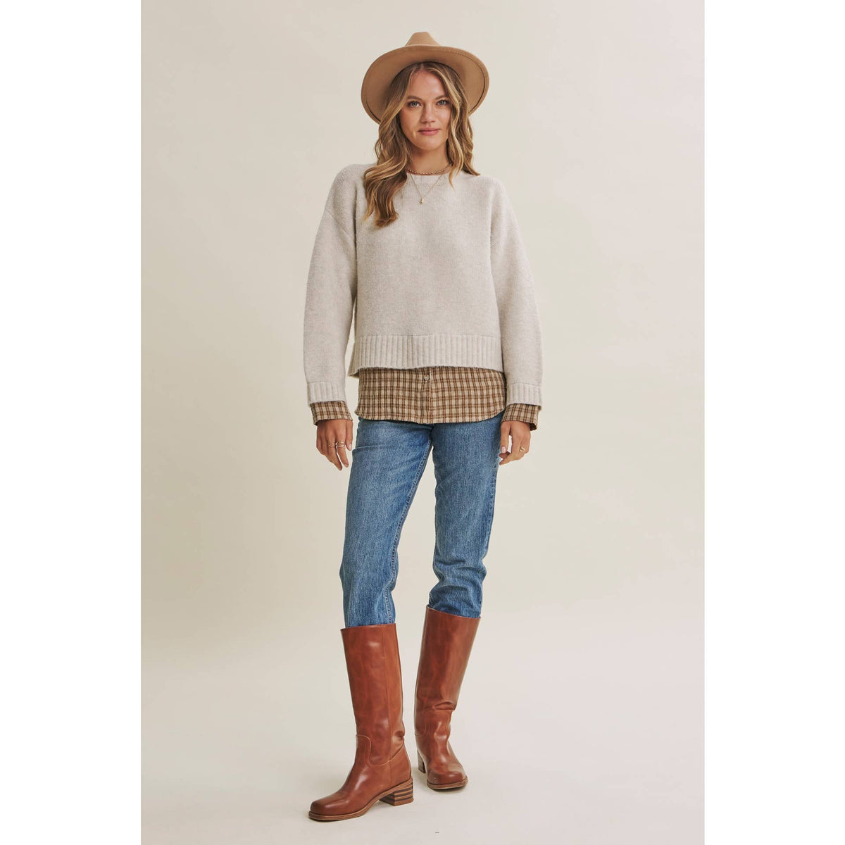 Country Road plaid hem sweater