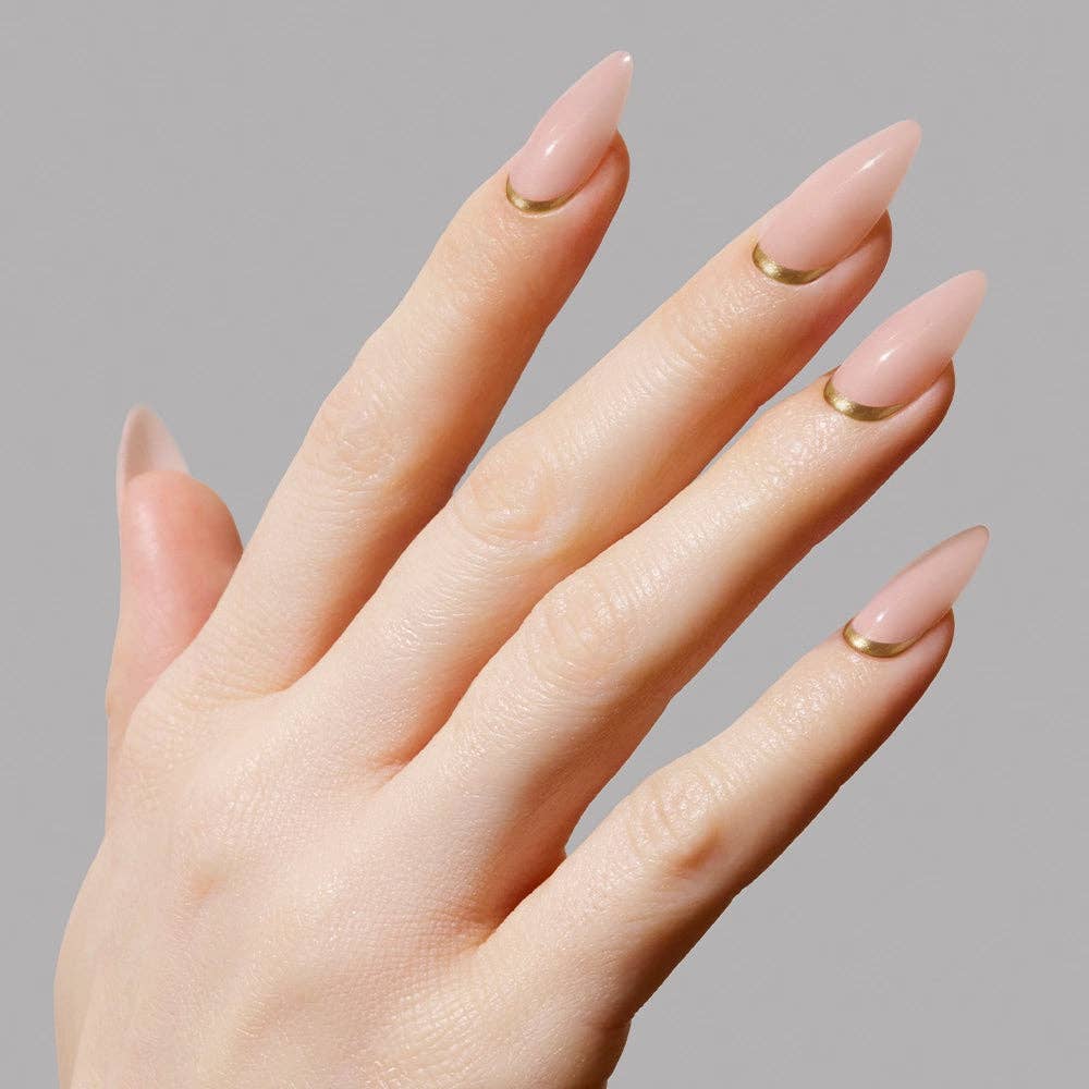 Goal Getter Press-On Nails | Medium Almond Nude Gold Luxe Nails