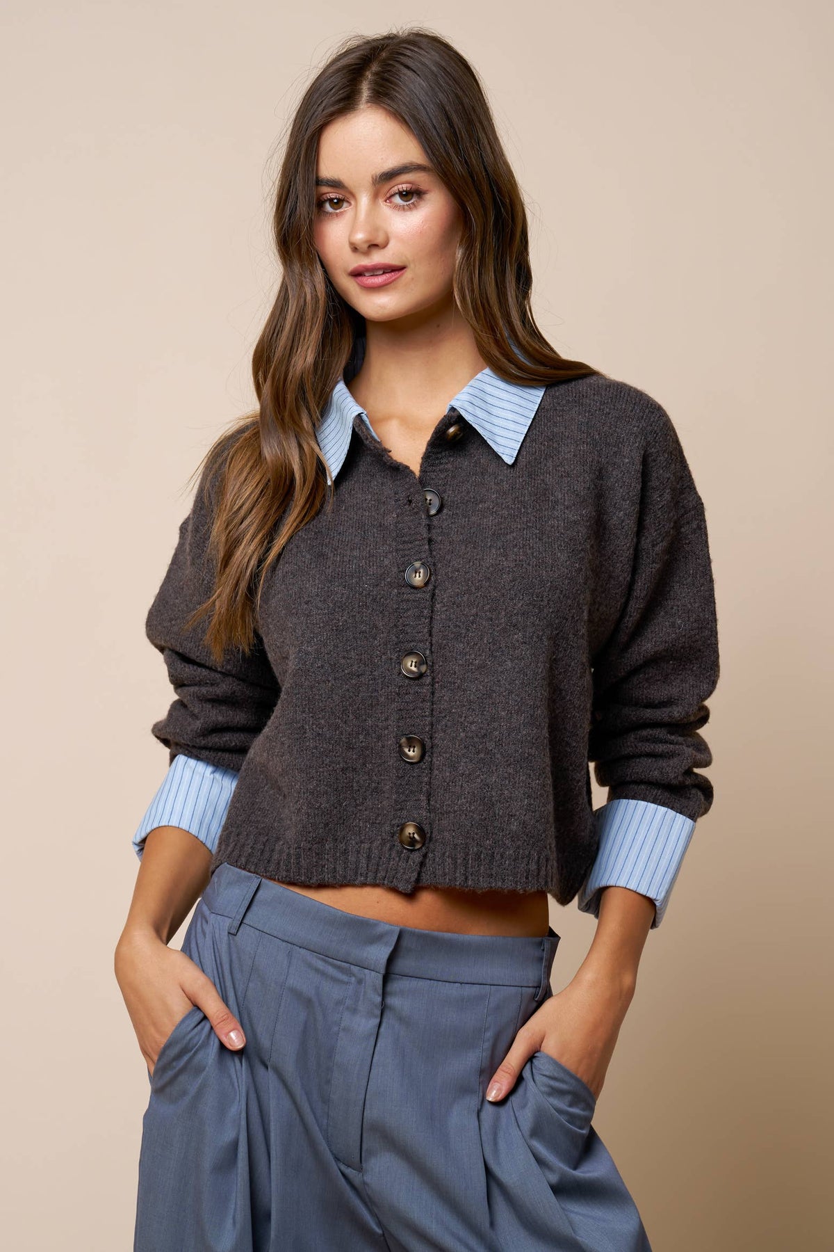 Stripe Trim Sweater Cardigan