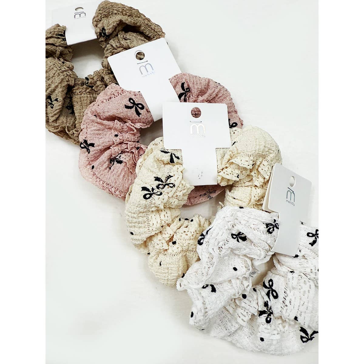Bow Printed Lace Mix Soft Scrunchie