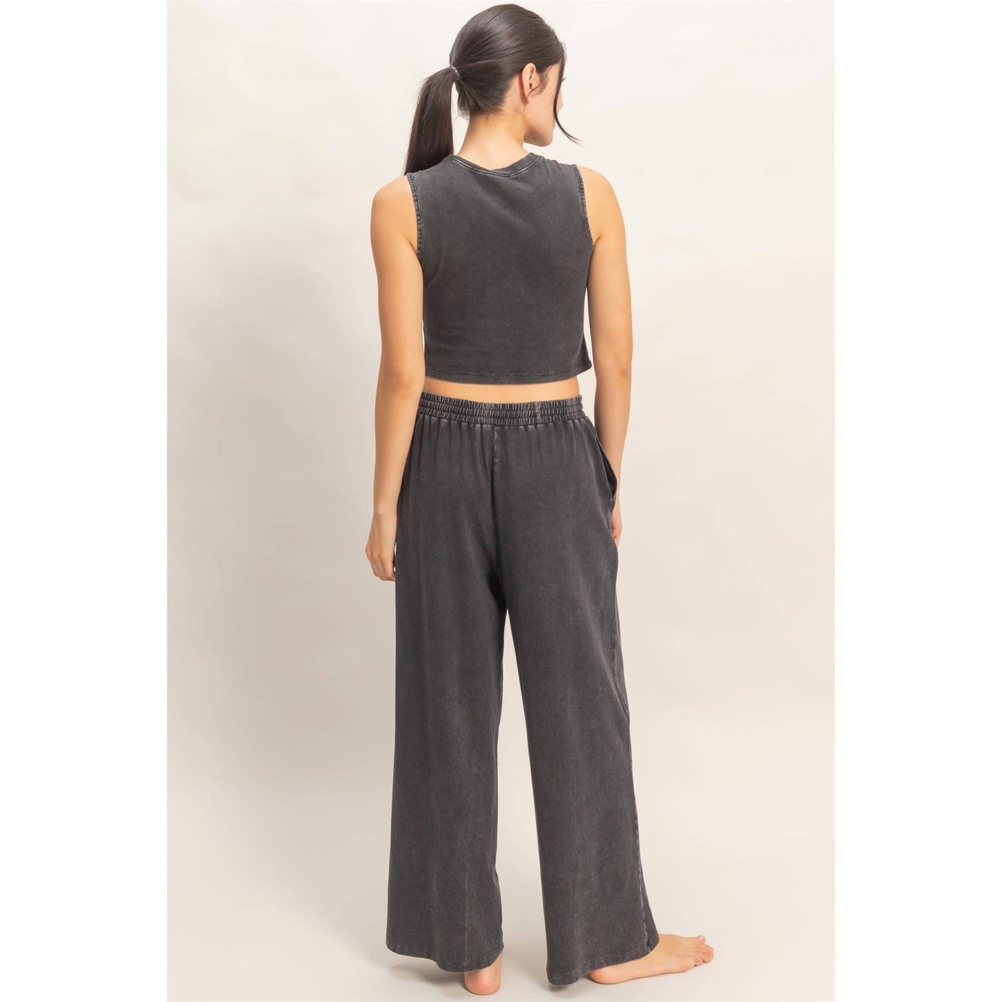 Mineral Washed Sleeveless Top & Wide Leg Pants Set