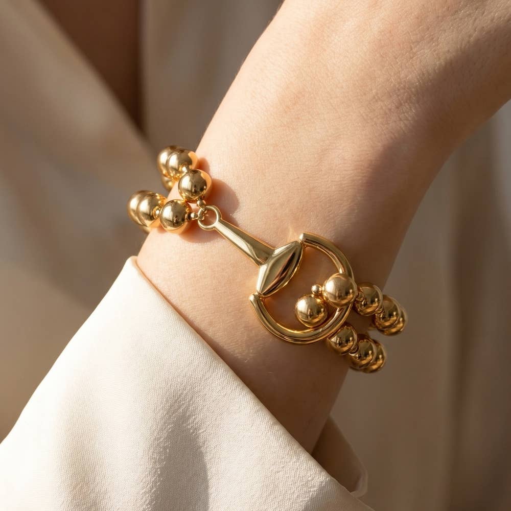 Double Strand Gold Bead Toggle Ring Bracelet