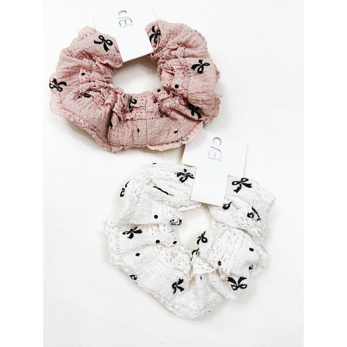 Bow Printed Lace Mix Soft Scrunchie