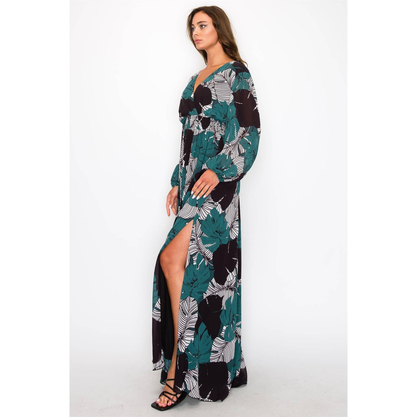 Leaf print maxi dress