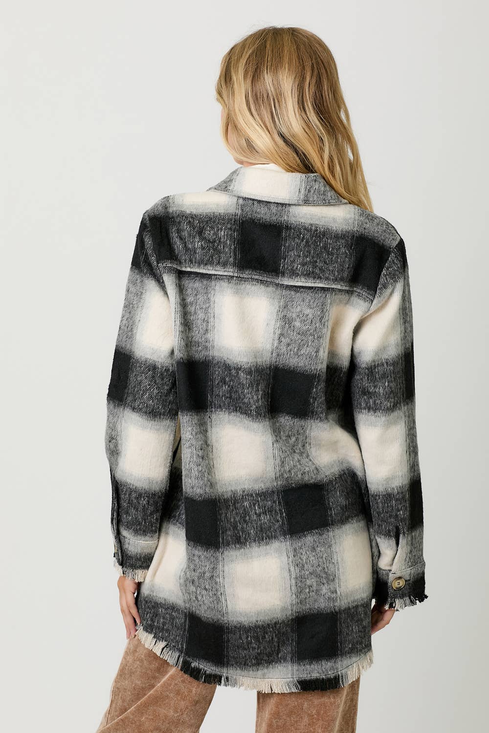 Fringe Detailed Long Plaid Jacket