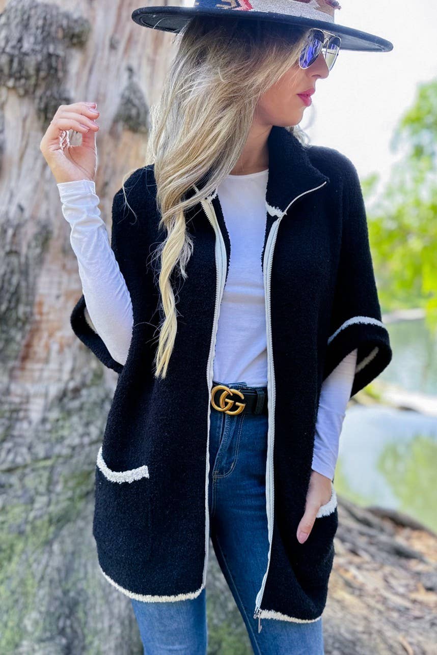 Zip-Up Knit Cardigan with Pockets