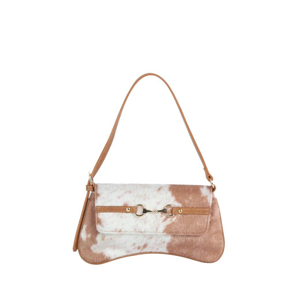 Cow Print Horsebit Flap Shoulder Bag