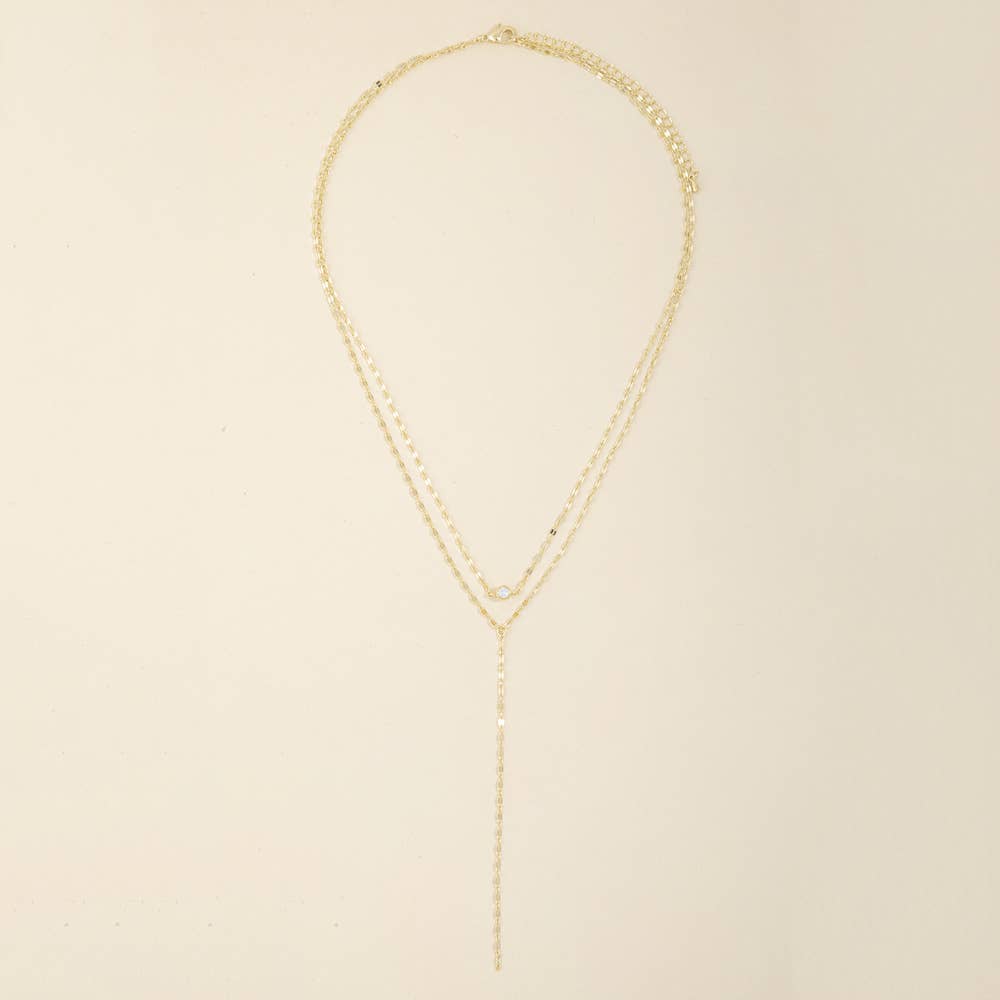 Layered Mirror Chain Bezel Cz Y Necklace