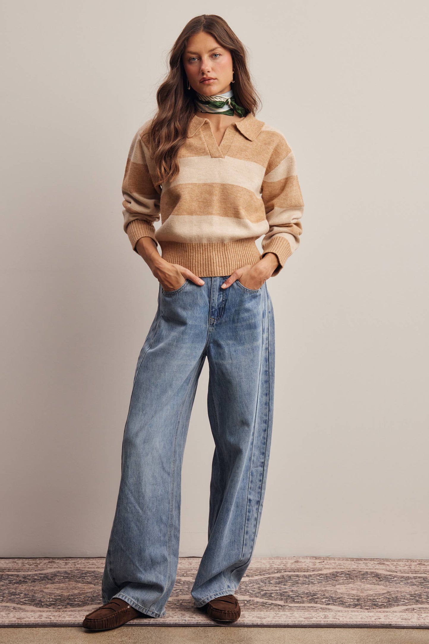 Striped Collared Knit Sweater