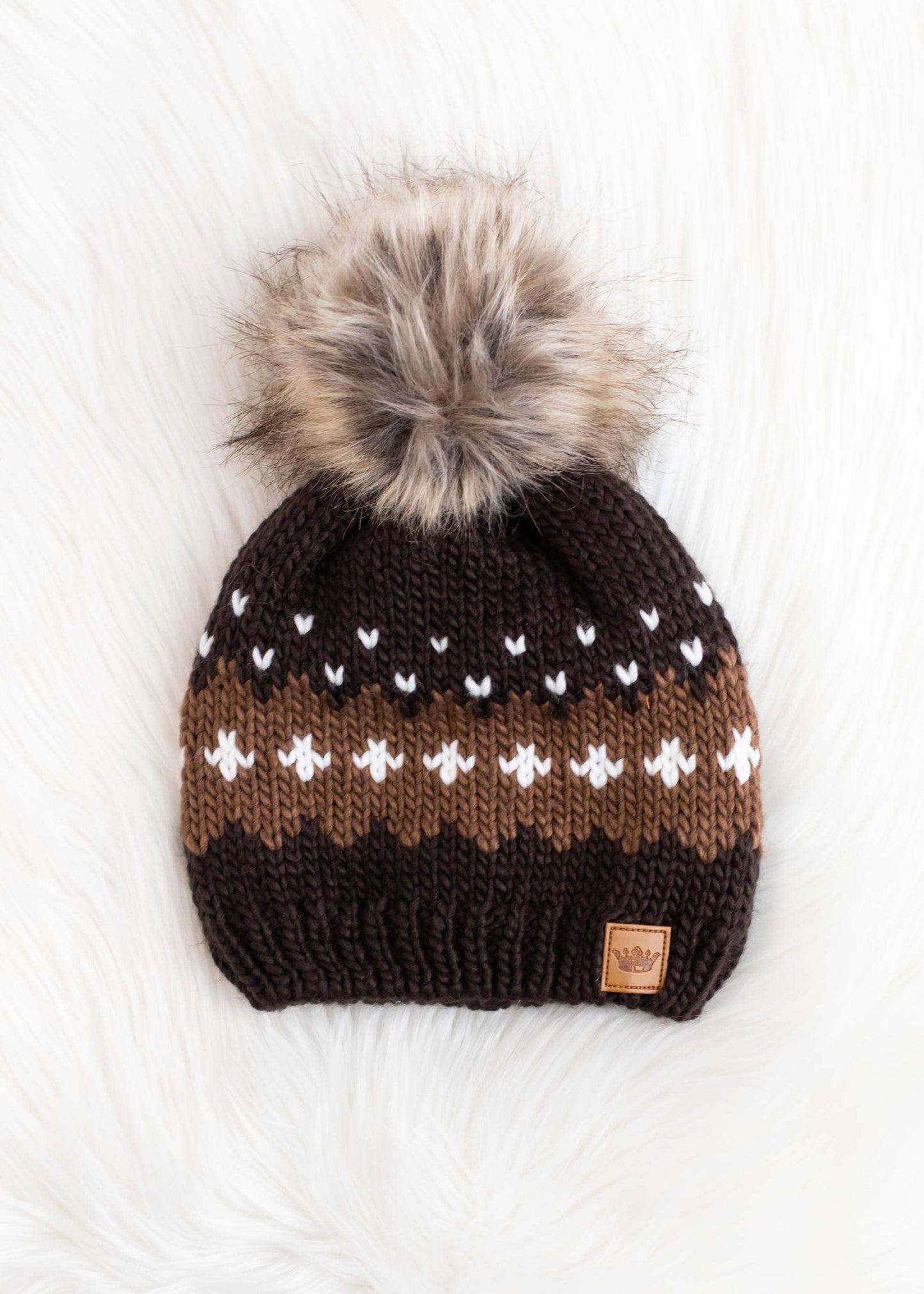 Dark Brown Patterned Pom Hat