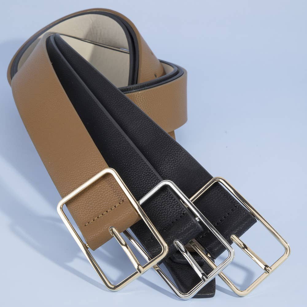 Wide Vegan Leather Belt With Square Buckle