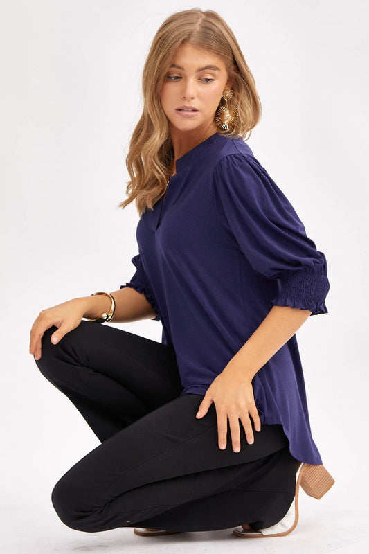 Mandarin Collar 3/4 Smock Sleeve Blouse