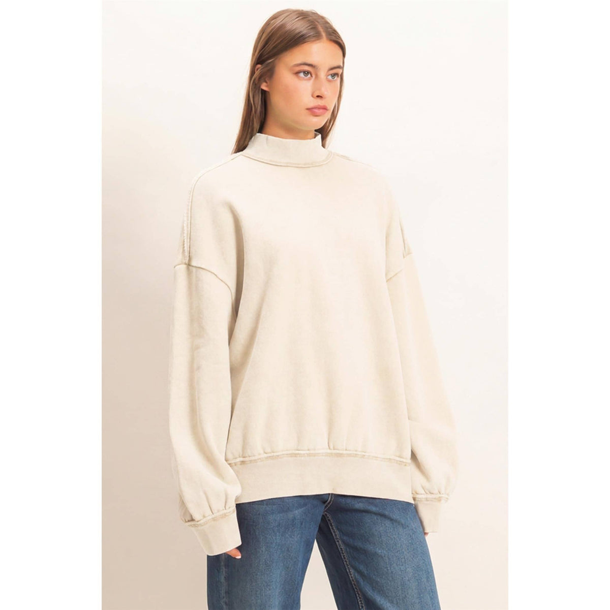 Acid Washed Mock Neck Sweatshirt