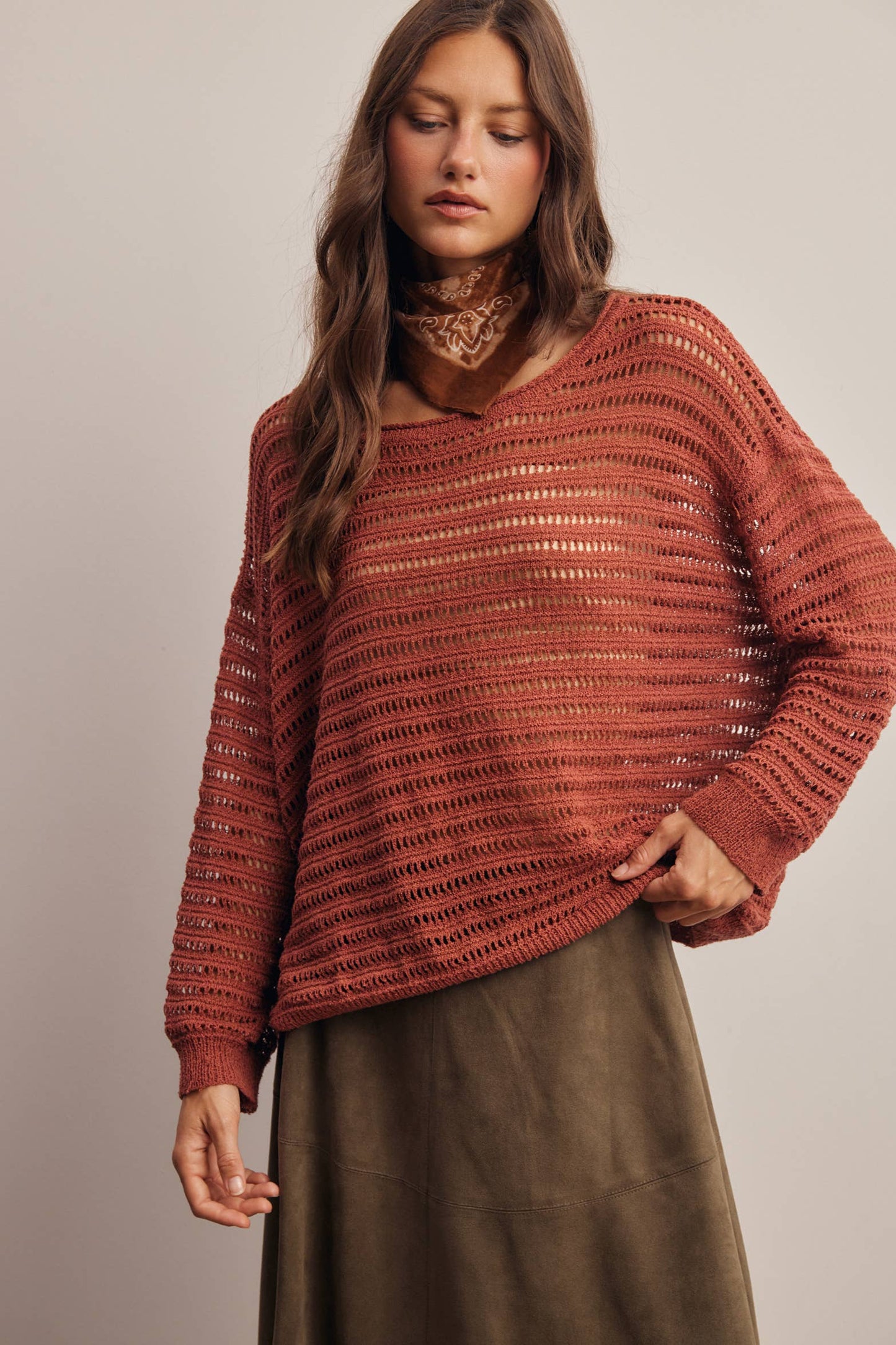 Open-Knit Stripe Sweater Top
