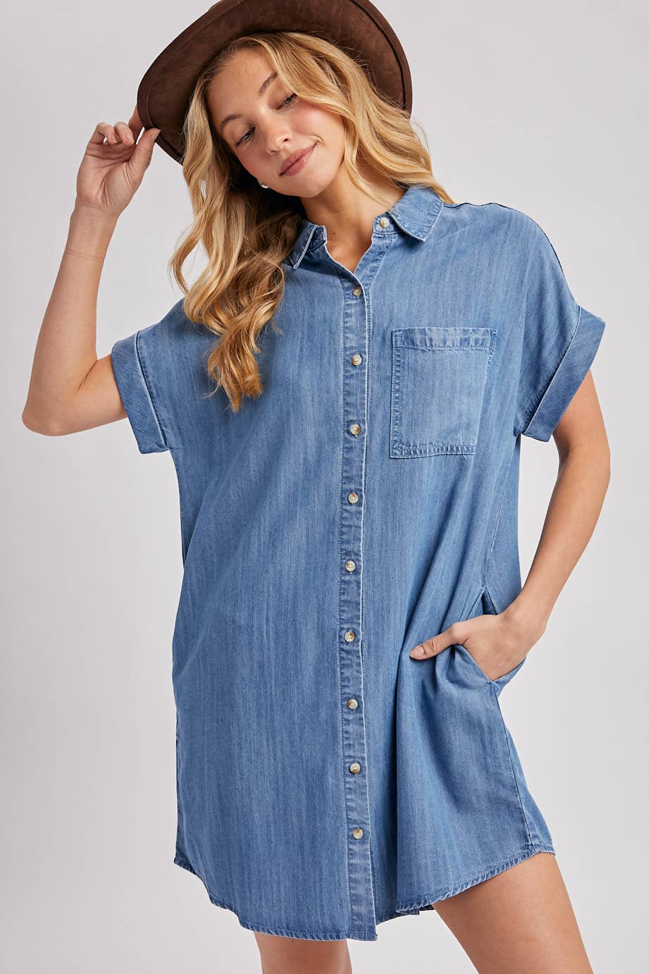 denim button down dress