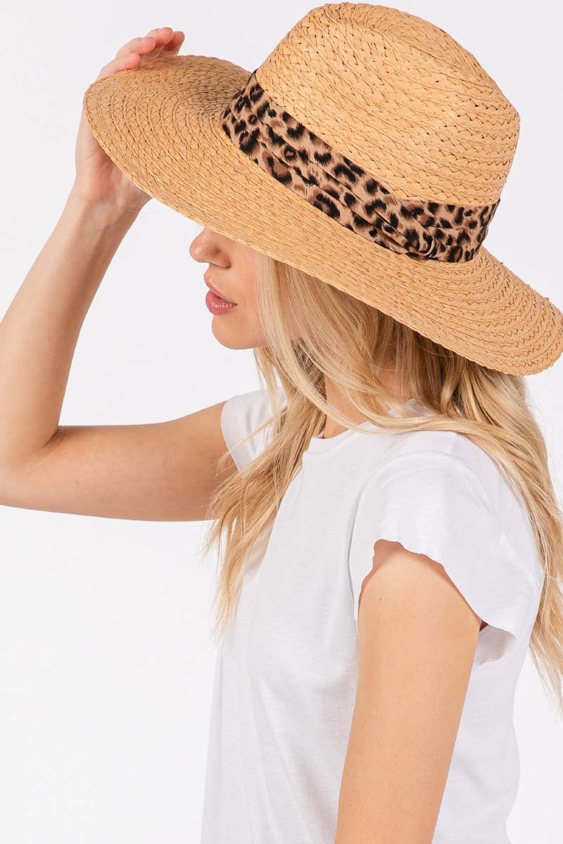 Leopard Band Straw Sun Hat