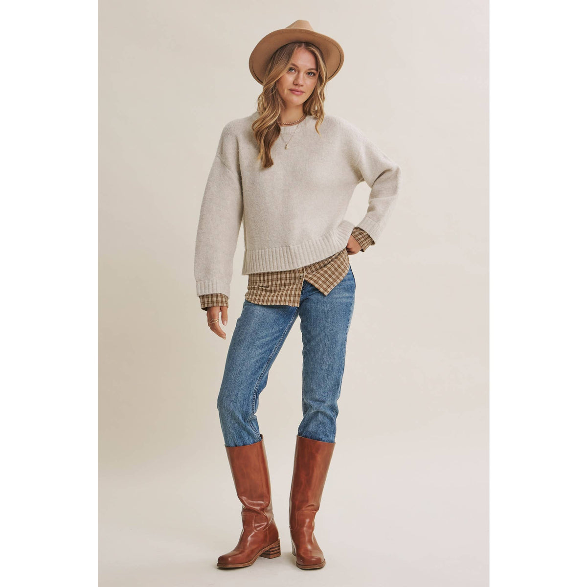 Country Road plaid hem sweater
