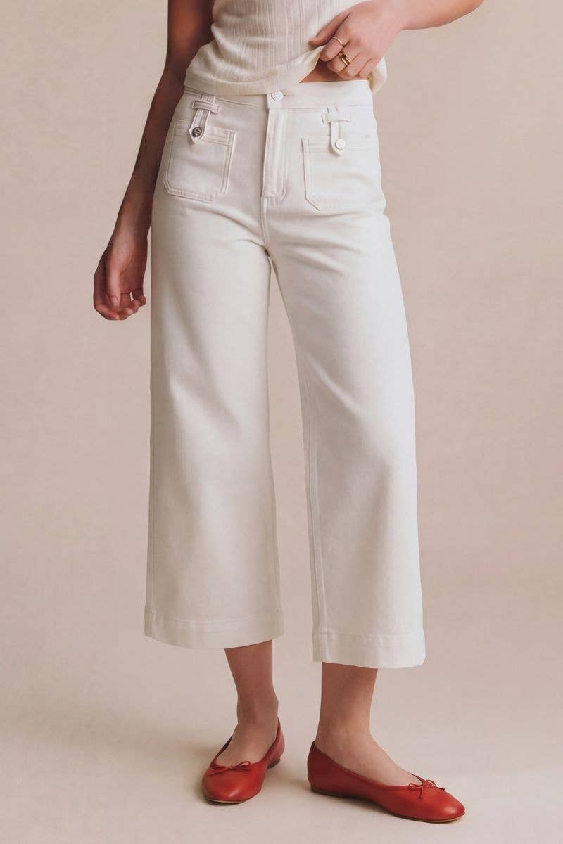 TUMMY CONTROL HIGH RISE  WHITE CROP PALAZZO JEANS
