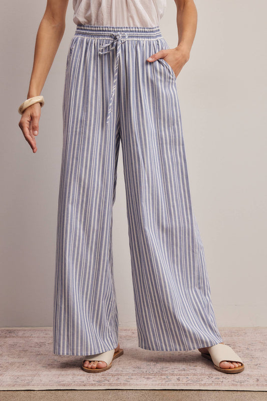 Striped Cotton Wide-Leg Pants