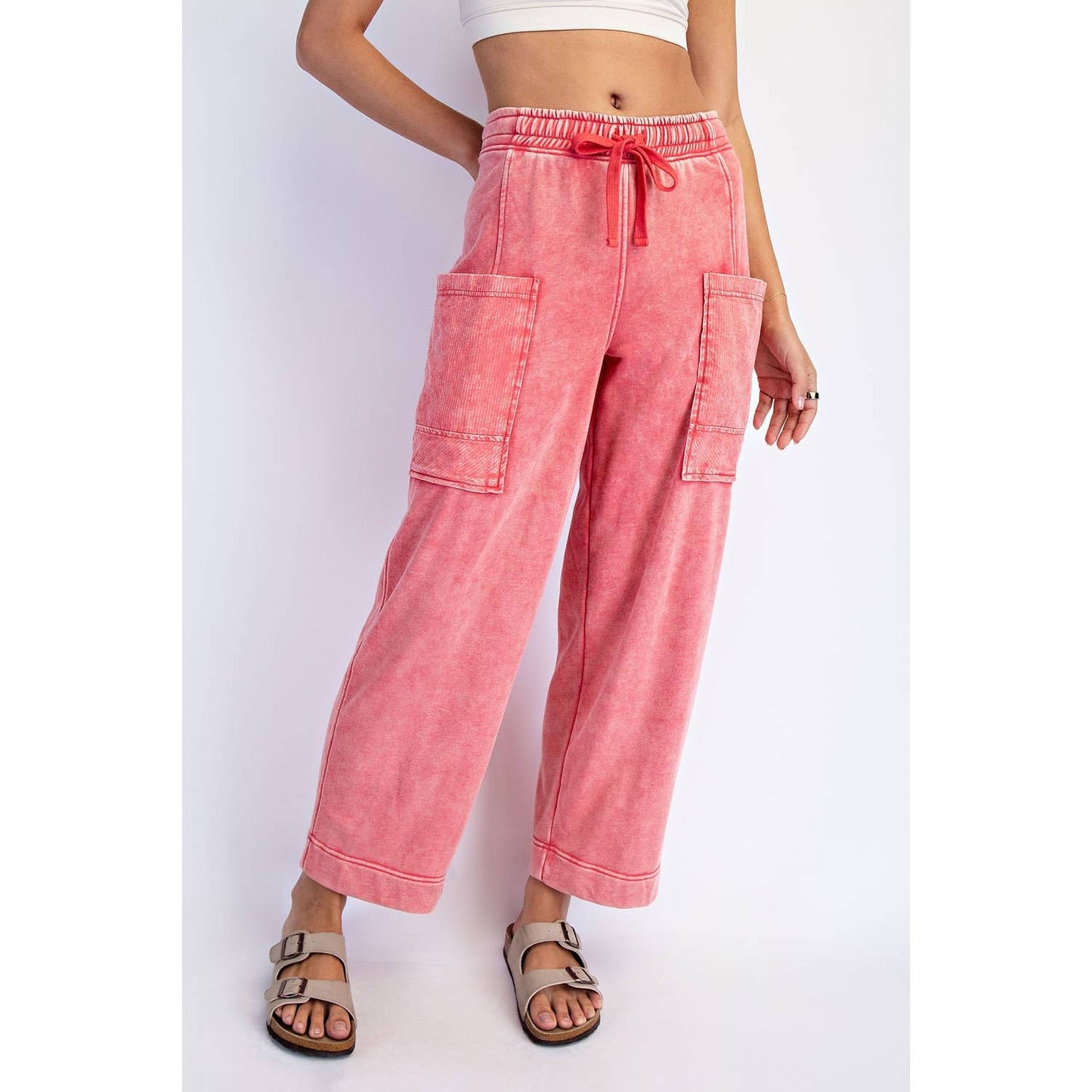 MINERAL WASHED FRENCH TERRY CROPPED CARGO PANT