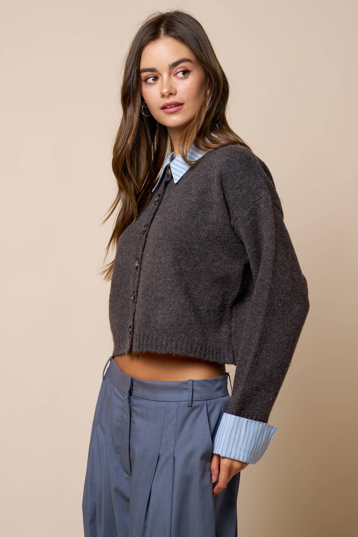 Stripe Trim Sweater Cardigan