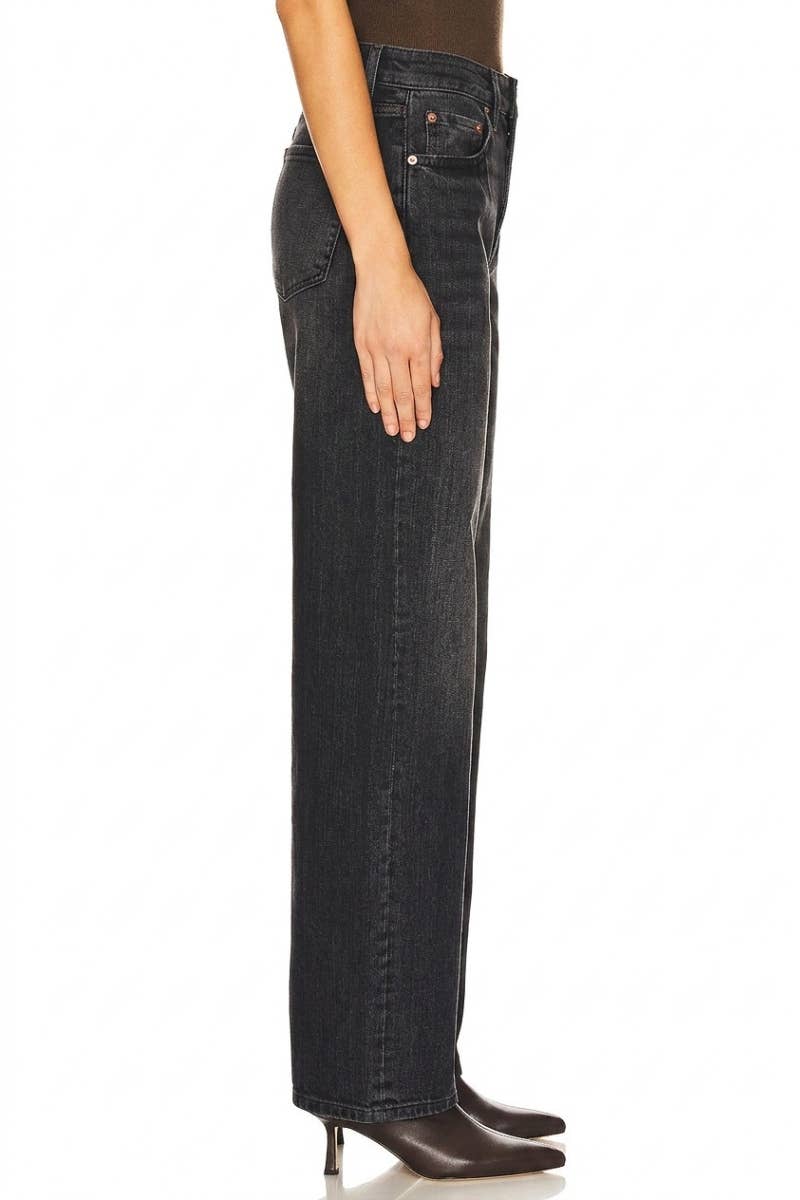 Black wash barrel denim