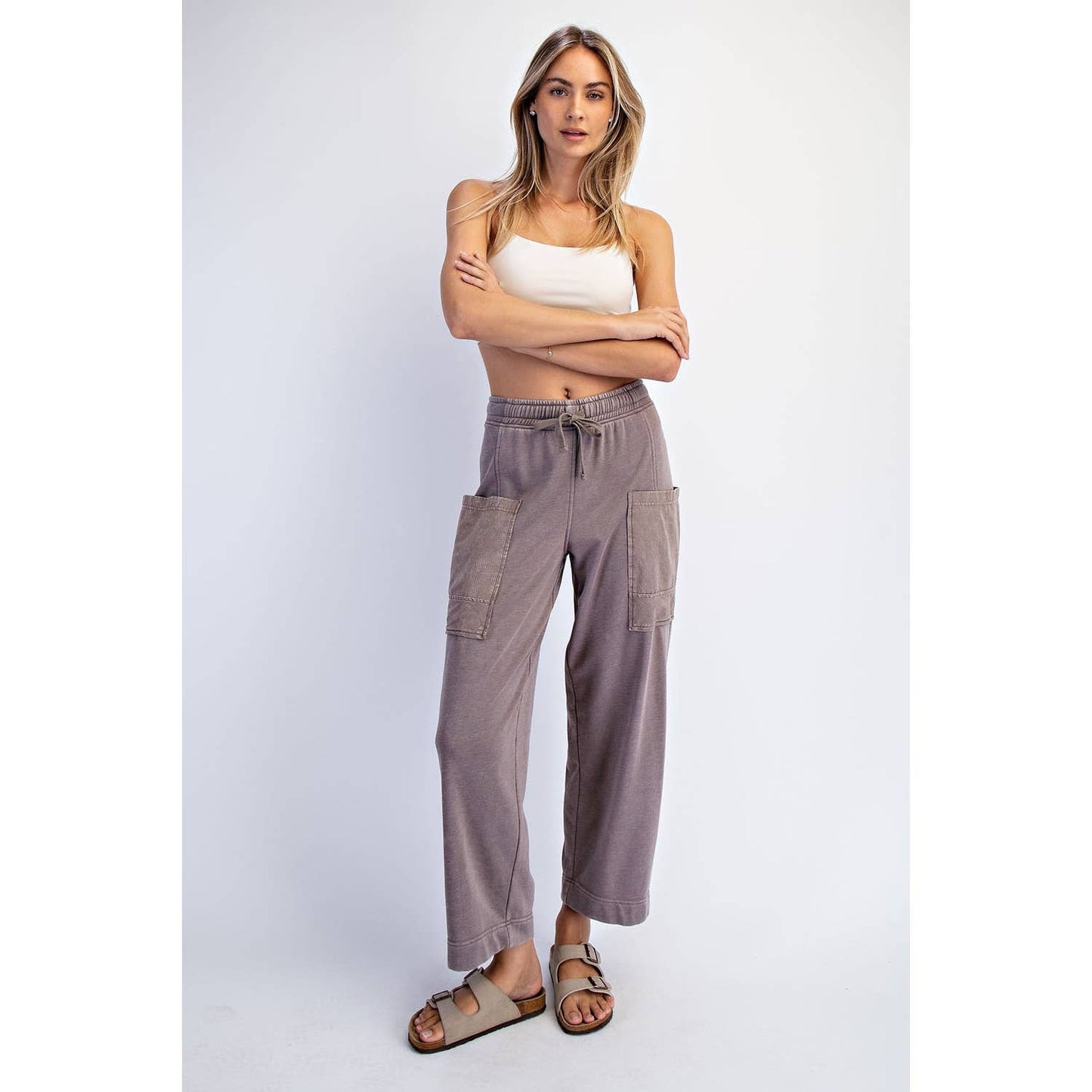 MINERAL WASHED FRENCH TERRY CROPPED CARGO PANT