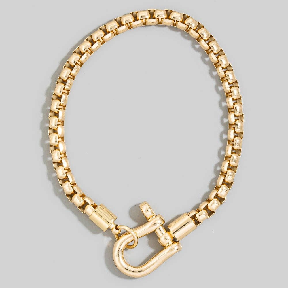 Silver Tone Box Chain Shackle Bracelet
