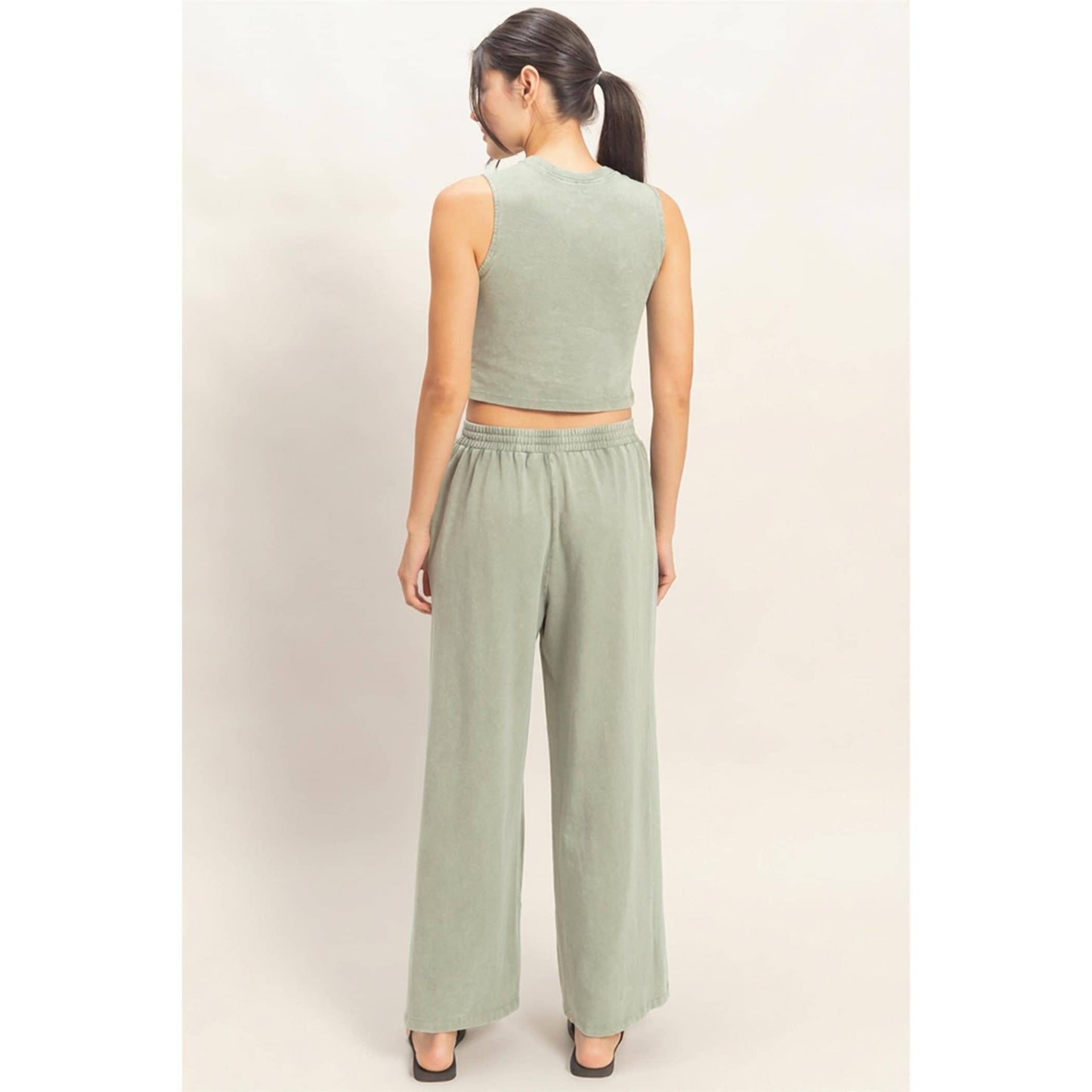 Mineral Washed Sleeveless Top & Wide Leg Pants Set