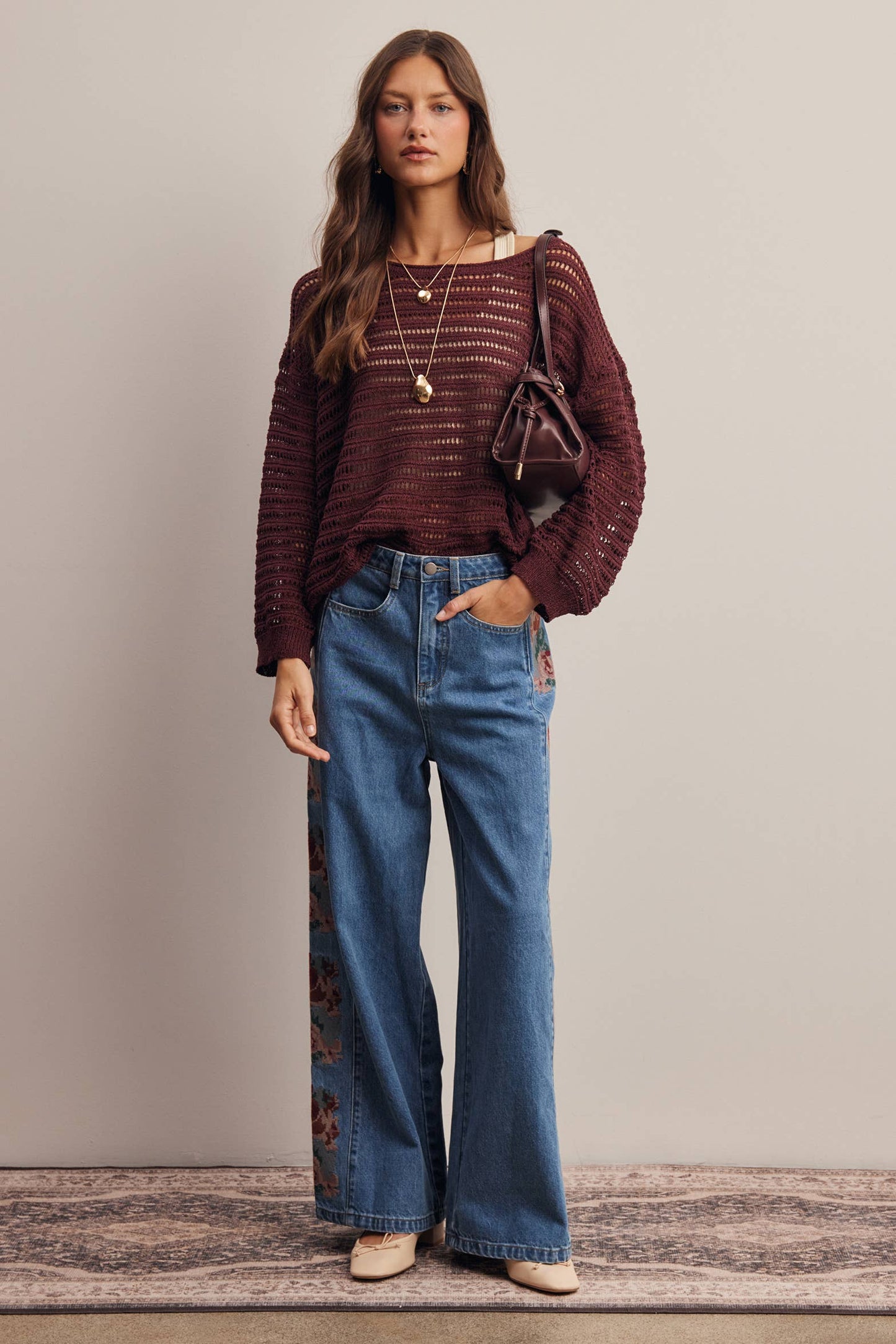 Open-Knit Stripe Sweater Top