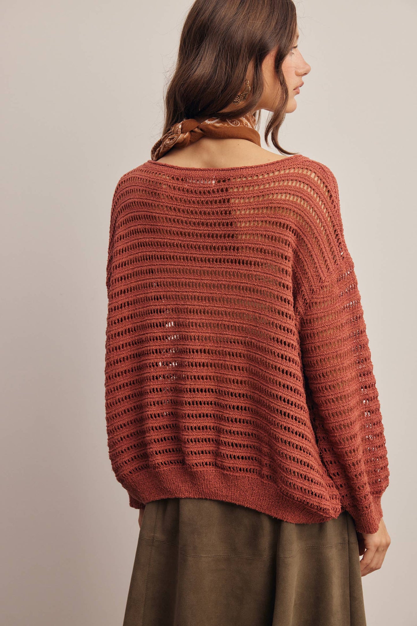 Open-Knit Stripe Sweater Top