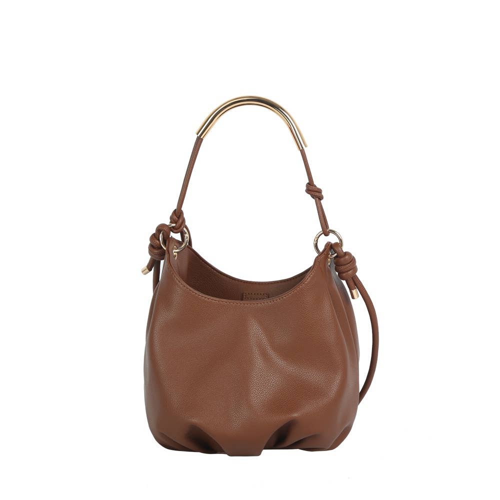 Curved Bar Handle Slouchy Bucket Bag
