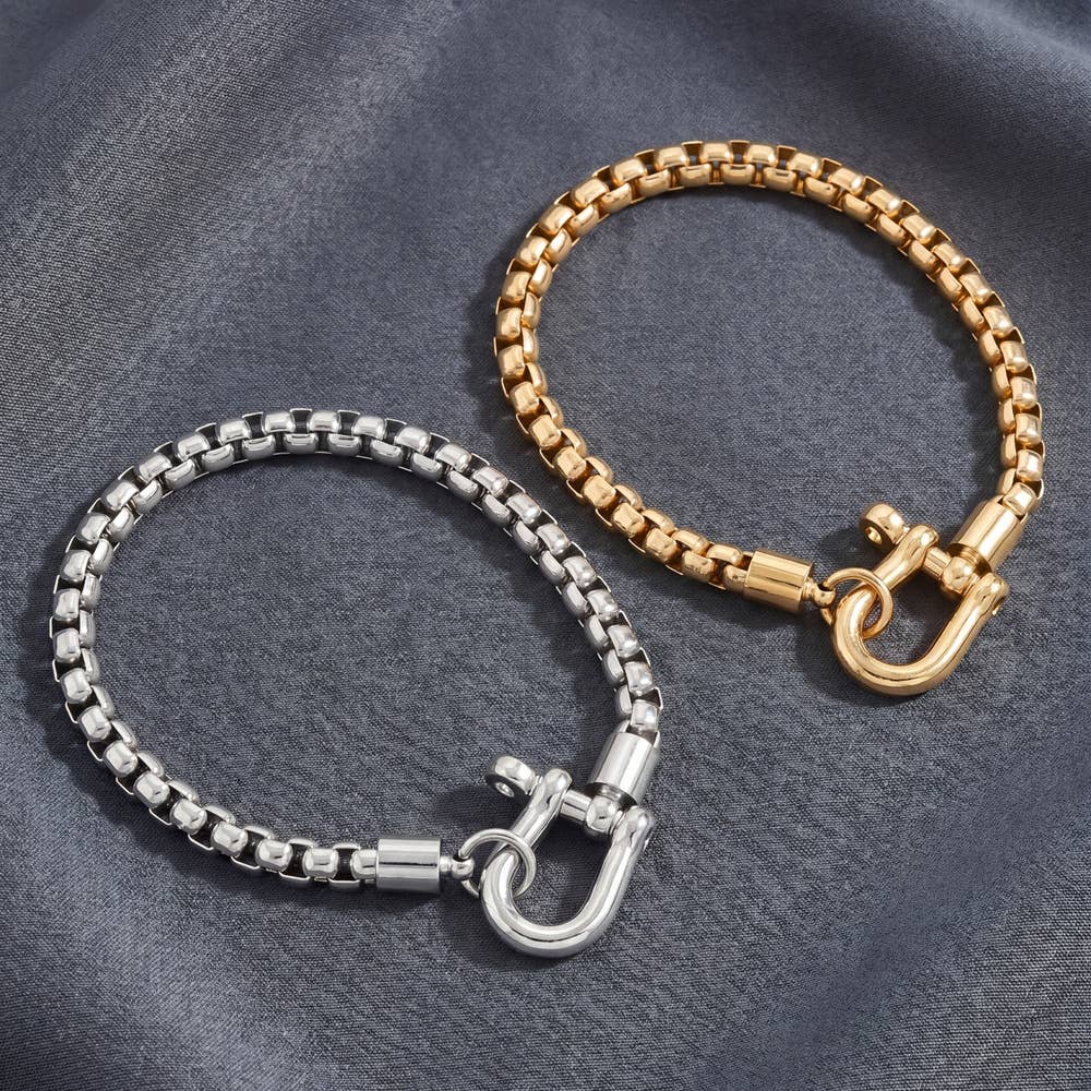 Silver Tone Box Chain Shackle Bracelet