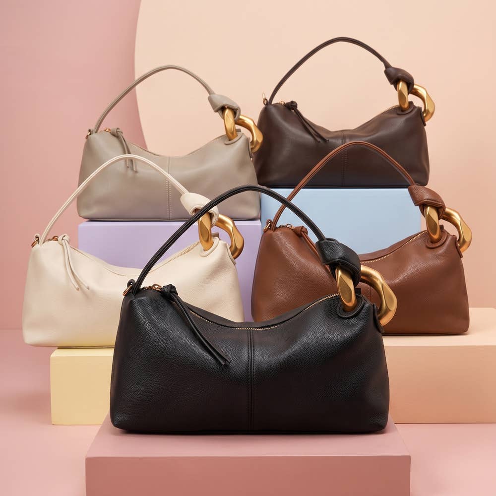 Chunky Link Handle Hobo Baguette Bag