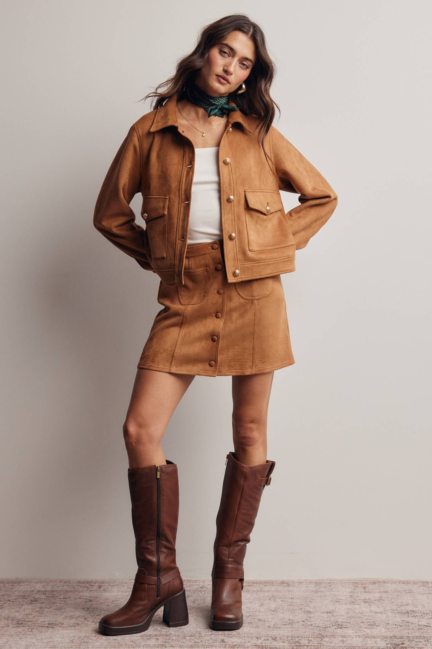 Lined Stretch Suede Utility Jacket FJ0014