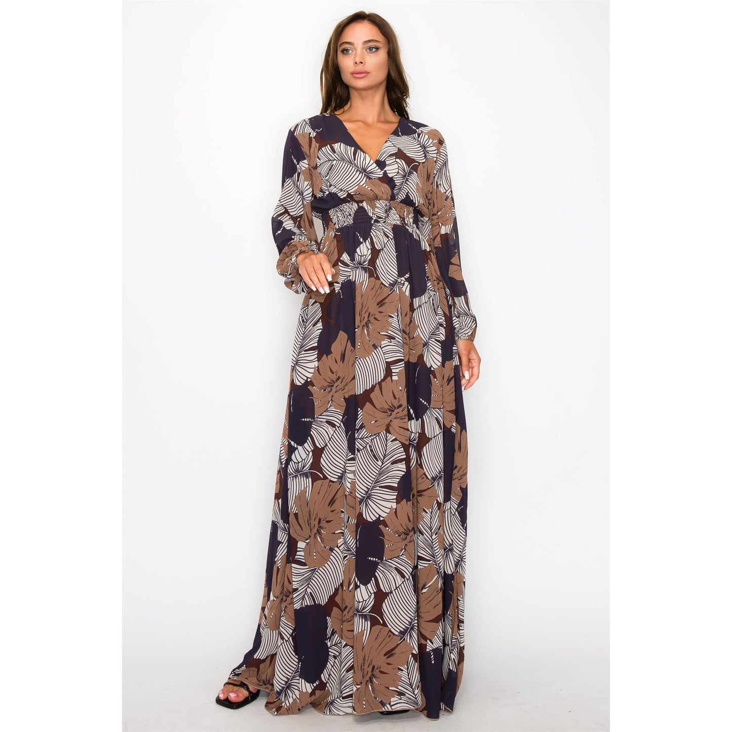 Leaf print maxi dress