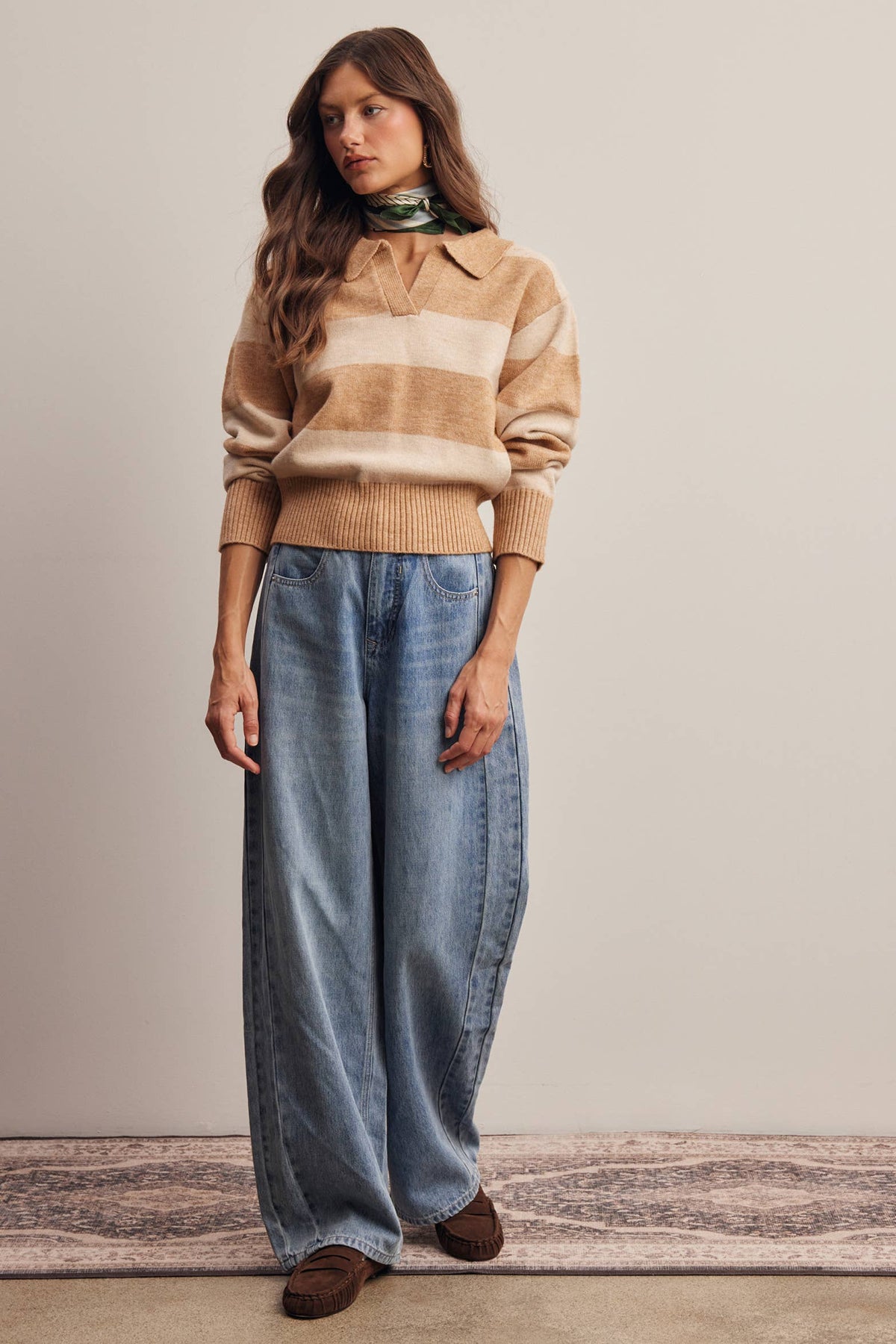 Striped Collared Knit Sweater