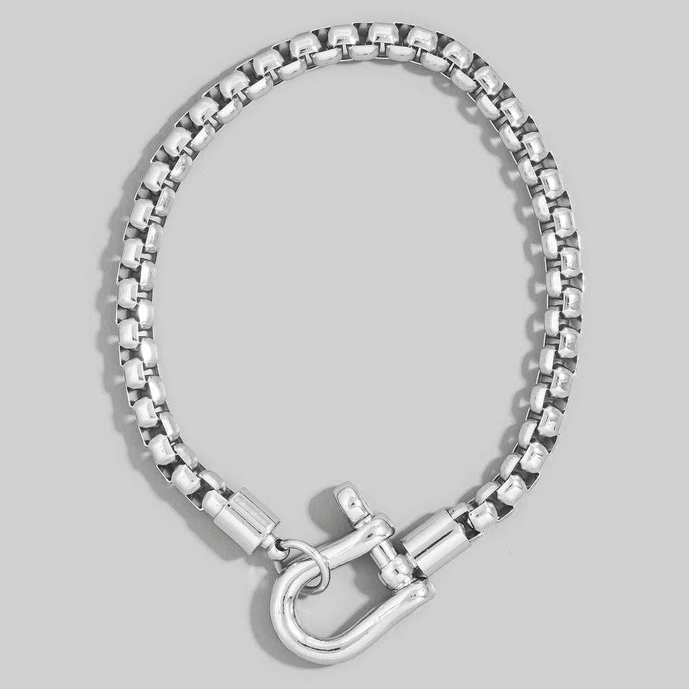 Silver Tone Box Chain Shackle Bracelet