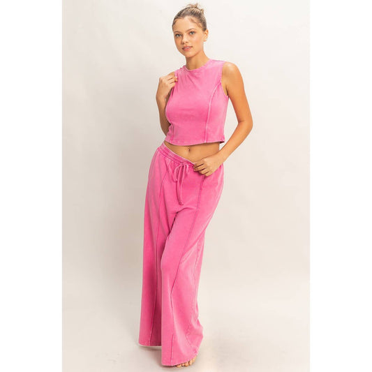 Mineral Washed Sleeveless Top & Wide Leg Pants Set