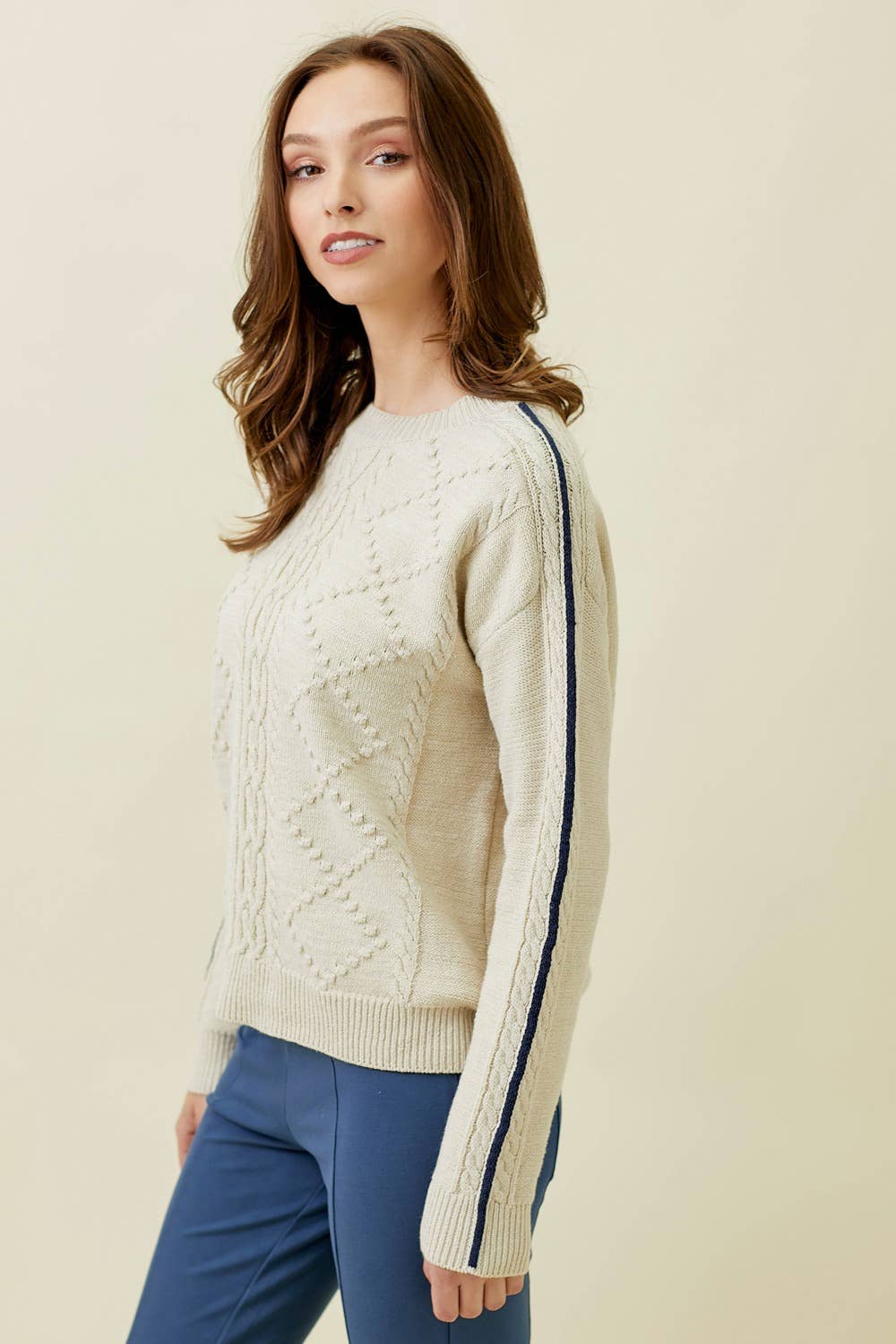 Piping Sleeve Cable Sweater