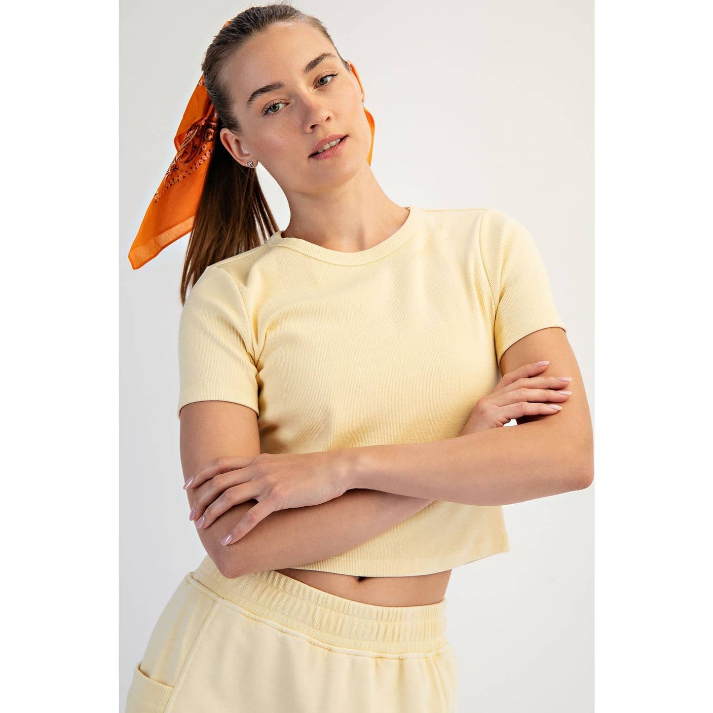 MINERAL WASHED COTTON RIB CROPPED TEE