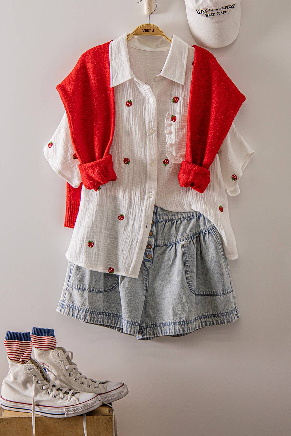 Fruit Embroidery Oversized Gauze Shirt Top