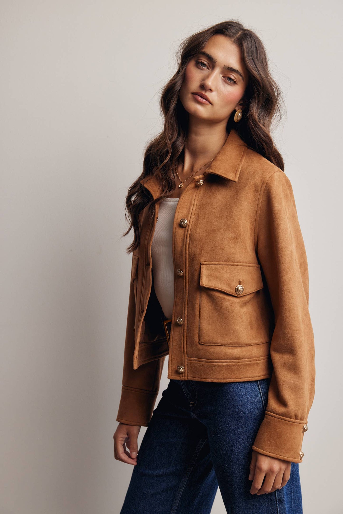 Lined Stretch Suede Utility Jacket FJ0014