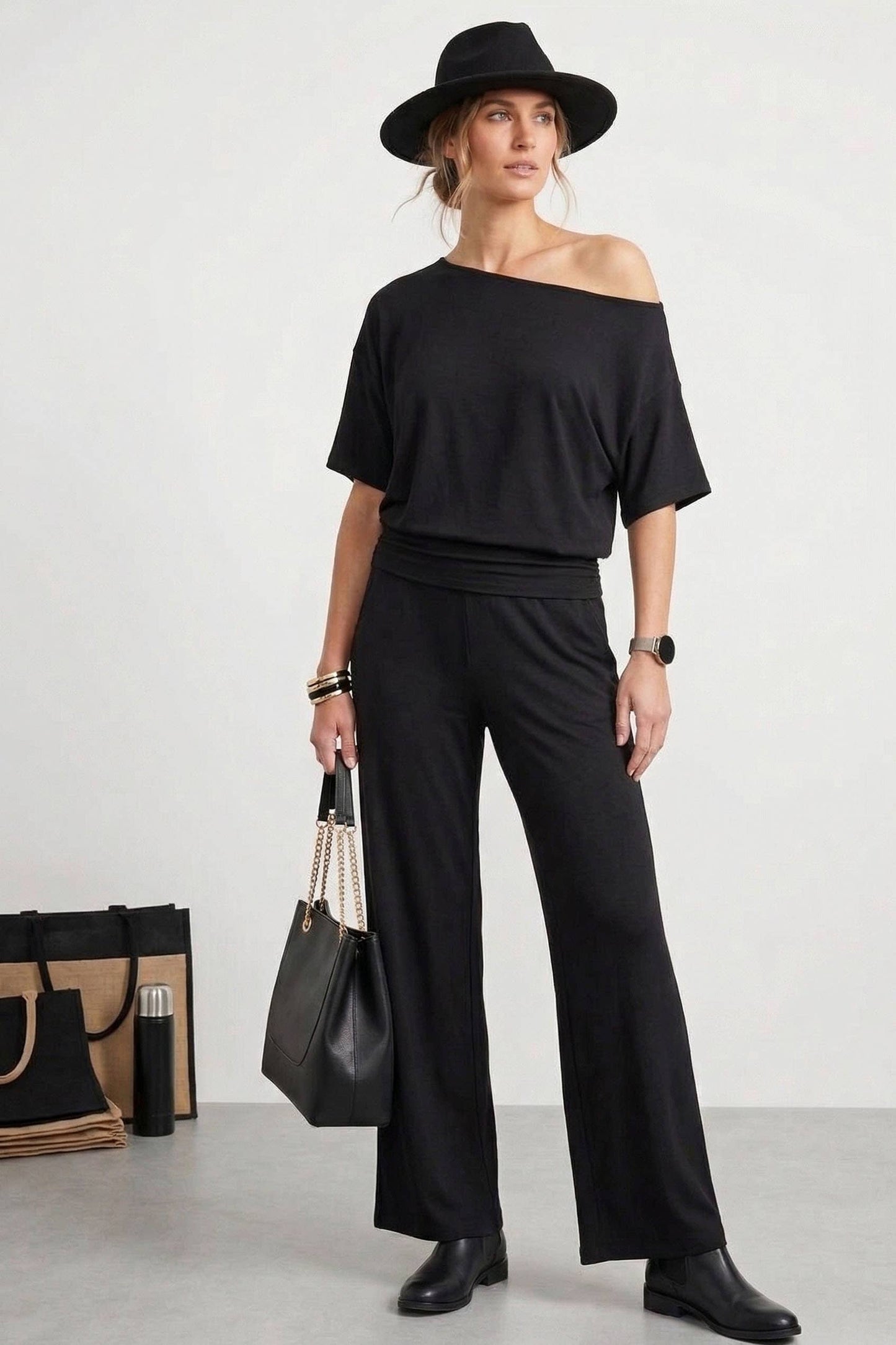 One-Shoulder Ruched Waist Knit Top