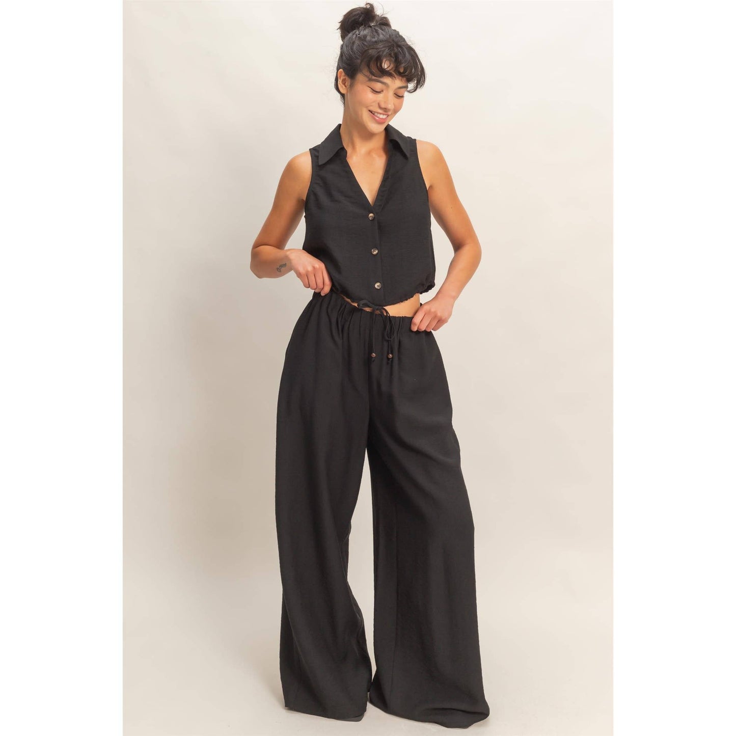 Button Front Vest Pants Set