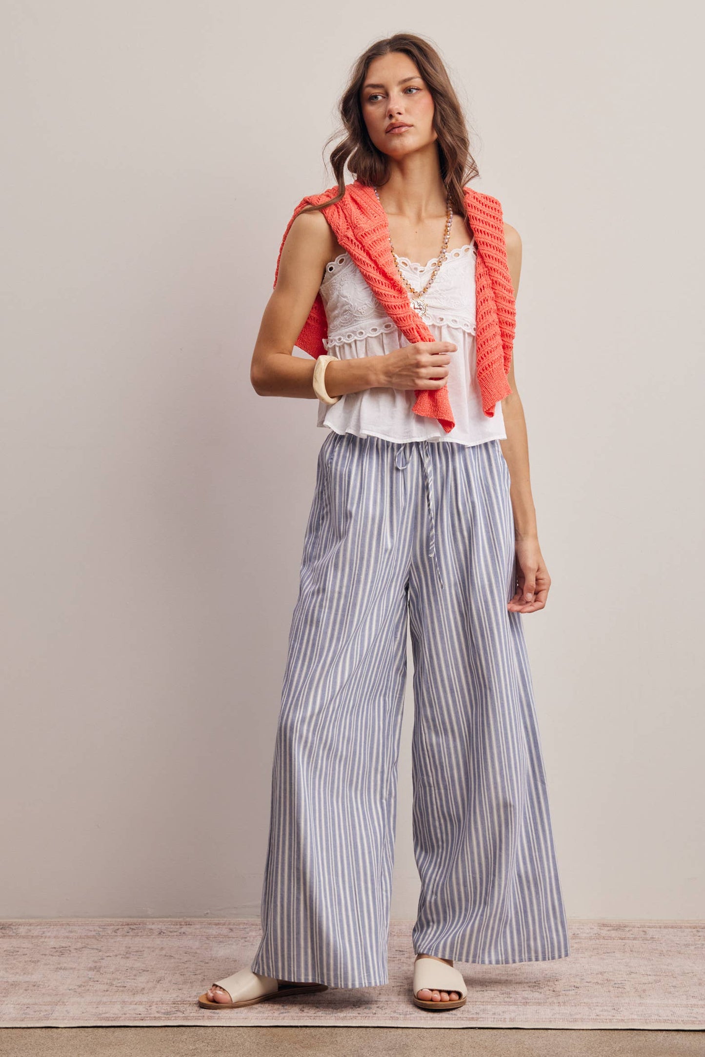 Striped Cotton Wide-Leg Pants