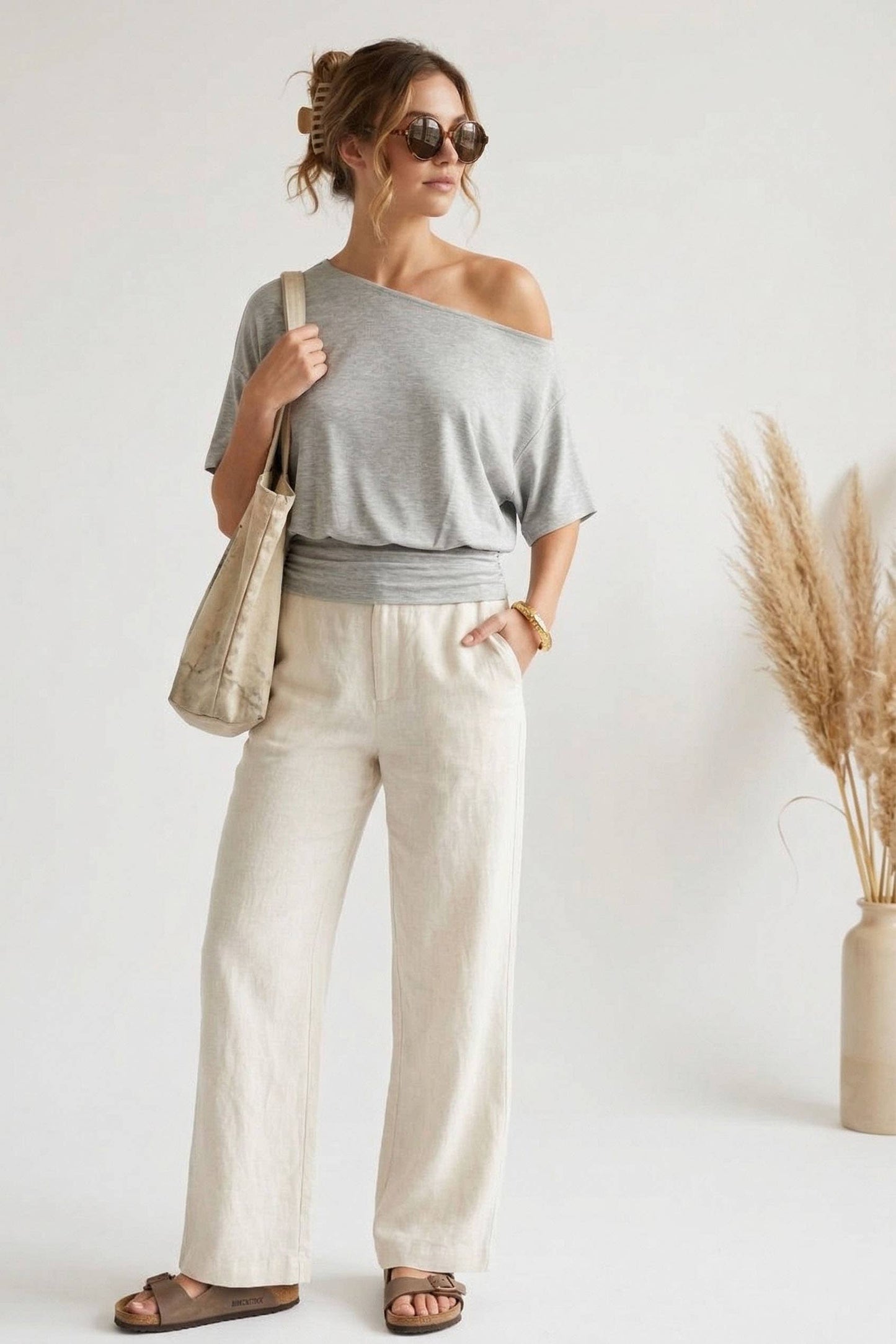 One-Shoulder Ruched Waist Knit Top
