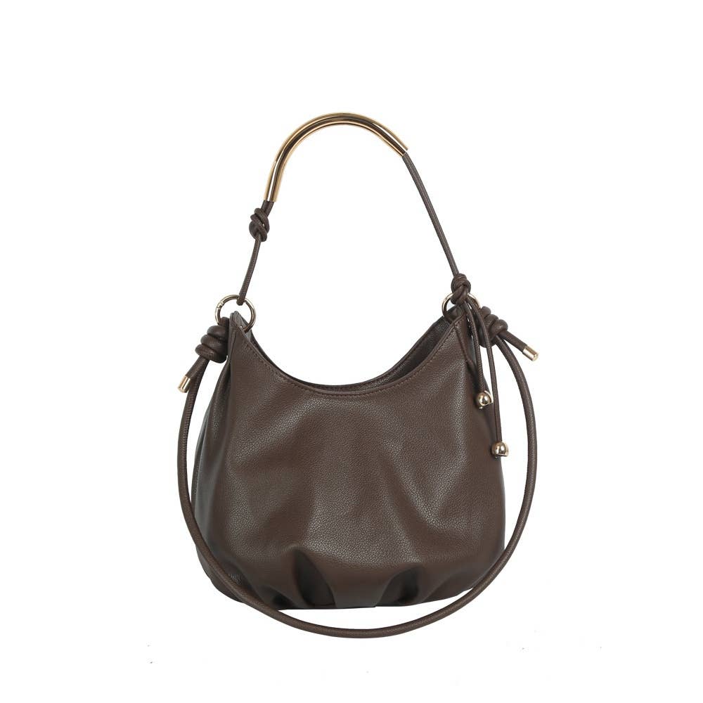 Curved Bar Handle Slouchy Bucket Bag